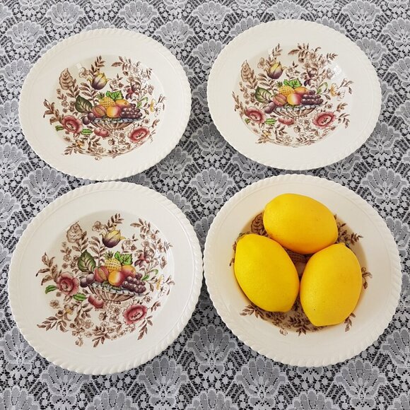 4pc Johnson Brothers PONOMA Rimmed Soup Bowl Set, Windsor Ware Brown Transferwar - Picture 2 of 11